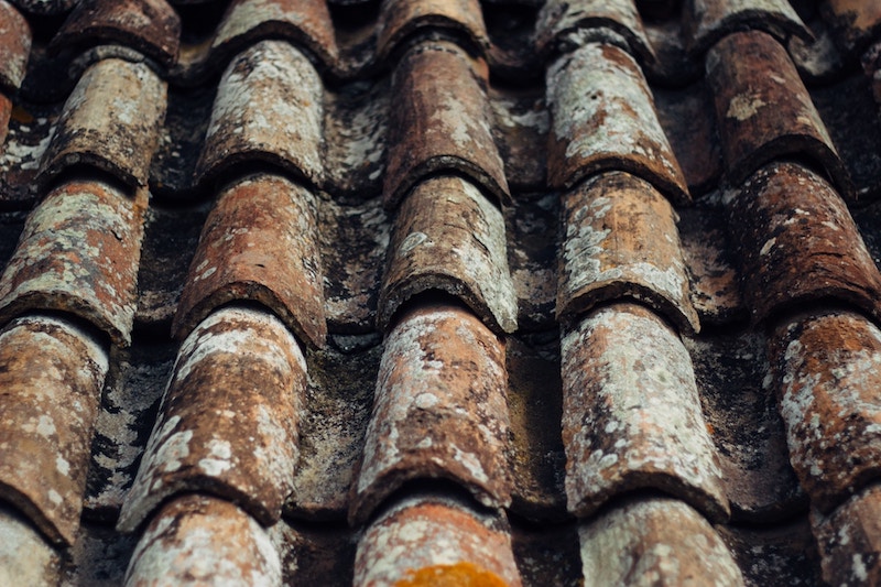 an old crumbling stone roof